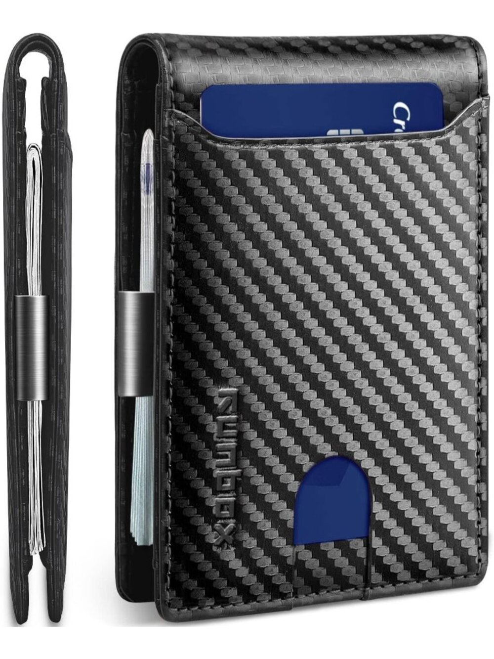 〽️Man Carbon Black Leather Money RFID Blocking Pocket Bifold Credit Card Wallet